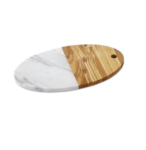 Bandeja redonda duradera de madera de acacia y mármol para servir, tabla de cortar de bambú para queso y verduras en la cocina - Product Image 1