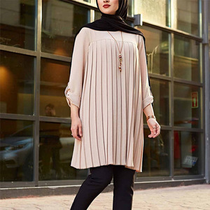 Nueva ropa islámica modesta de verano para mujer, blusas sueltas plisadas multicolores y camisas largas de gasa, estilo informal para musulmanes - Product Image 5