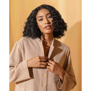 Chaqueta URVI de Algodón a Rayas Color Russet/Ecru con Decoración de Botones - Product Image 1