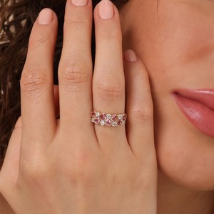 แหวนเพชรทัวร์มาลีนธรรมชาติ14K สีทองล้วนของขวัญแต่งงานฮาโล - Product Image 4