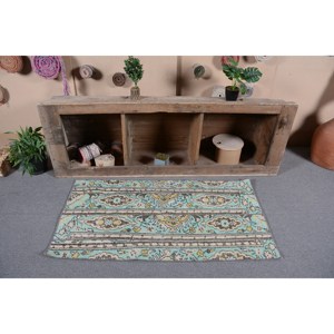 Alfombra turca clásica azul Beige Vintage 2,4x4,6 pies alfombra de retales de lana para sala de estar con respaldo de látex para adolescentes - Product Image 1
