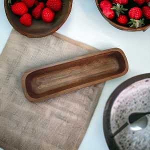 Bougie en bois brun antique bol long sculpté à la main ferme rustique décoratif en bois artisanat table de mariage de noël pièce maîtresse - Product Image 5