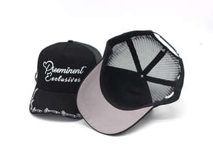 Custom Flame Embroidery logo Brim Printed logo Mesh Black Baseball Sports Trucker Hat - Product Image 5