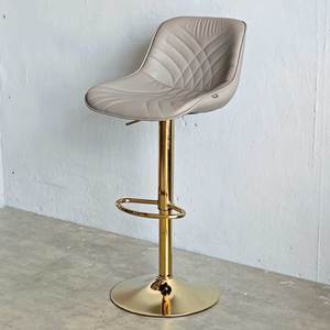 Contemporary Nappa Leather <b>Bar</b> <b>Stool</b> with Swivel and Height <b>Adjustment</b> Base Gold Painted GAK069 Metal Frame <b>Bar</b> Furniture - Product Image 3