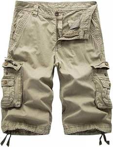 Shorts cargo pour homme 100% coton, style jogger, séchage rapide, taille élastique, confortable, respirant, motif uni, décontracté - Product Image 1