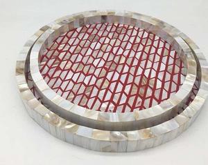 Top Choice <b>Round</b> Rattan <b>Tray</b> with Mother of Pearl MOP Inlay for Restaurant and Hotel <b>Serving</b> <b>Trays</b> Wholesale From India - Product Image 2