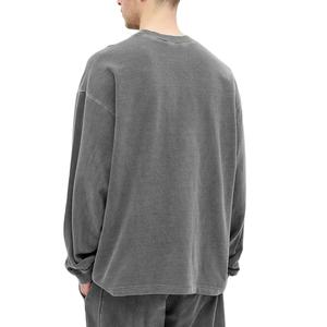 240gsm Faded Black Retro T-shirt Camiseta de manga larga de gran tamaño con cuello redondo Vintage Washed Distressed Men's Sweatshirt DDP Shipping - Product Image 1