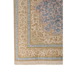 Tapis en soie noués à la main Gulmarg Ivory pour la maison - Motif médaillon rectangulaire en viscose pour adolescents, idéal pour salon et couloir - Product Image 4