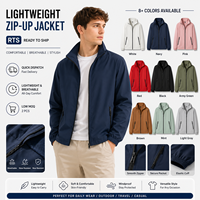 Veste légère zippée prête à être expédiée, vente en gros, veste décontractée pour l'extérieur, vêtements respirants, faible MOQ 2 pièces, expédition rapide