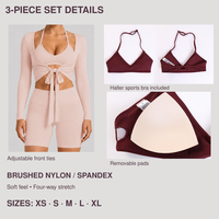 Ensemble de sport d'extérieur trois pièces style ballet, respirant, anti-choc, effet seconde peau, personnalisable avec logo, pour yoga
