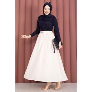 Cream-Color Sporty Summer Straight Pleat Wrap <b>Skirt</b> with Belt & Pockets Breathable Cotton Digital Print Technique - Product Image 1