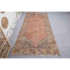 พรมขนสัตว์แนววินเทจขนาด3.8x8.4ฟุตพรมแนวแอบสแตรกต์สีน้ำตาลส้มงานปะสำหรับติดโถงทางเดินทรงสี่เหลี่ยมผืนผ้า - Product Image 1