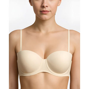 520 Everyday Strapless Silicone Grip Bra Comfortable 1/2 Cup <b>Wired</b> Padded <b>Soft</b> Breathable Letter Pattern Front Closure Machine - Product Image 3