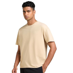T-shirt beige surdimensionné pour homme, respirant, grande taille, coton doux, coupe décontractée, col rond, écologique, séchage rapide, quotidien - Product Image 1