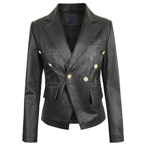 Veste d'hiver pour femme en cuir véritable de haute qualité, logo personnalisé sur le devant, écologique, coupe-vent, manches longues, tailles personnalisables - Product Image 1