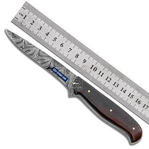 Couteau de chasse personnalisable fait main DD-DAM-358 lame en acier damas avec manche en palissandre exotique et étui en cuir gaufré - Product Image 1