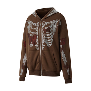 Sudadera con cremallera completa de alta calidad, sudadera con cremallera de algodón 100% de peso pesado, sudadera con cremallera completa con diamantes de imitación, sudadera con cremallera de cara completa personalizada - Product Image 3