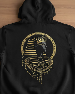 Sweat à capuche brodé or Pharaon égyptien, streetwear vintage de luxe, design intégral lourd - Product Image 3
