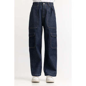 Pantalones Cargo Vaqueros Azules Básicos WM-JNS-SS24-015 de Cintura Alta y Estilo Simple - Product Image 1