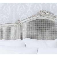 Rattan Französisches Graues Massivholzbett mit Weißem Antik-Finish Handgefertigtes Bett im Französischen Stil