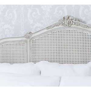 Lit en bois massif gris français en rotin avec finition antique blanche, lit de style français fait à la main - Product Image 5