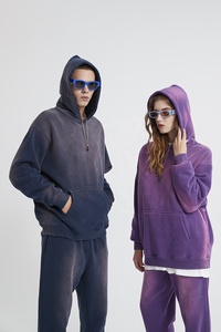 Sweat à capuche en coton surdimensionné unisexe à la mode vintage en coton vierge en détresse délavé à l'acide sweat à capuche décontracté avec logo personnalisé - Product Image 4