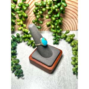 Navajo-Made Fine Jewelry Kingman Turquoise & Sterling <b>Silver</b> <b>Statement</b> <b>Ring</b> Size 7.25 for Everyday Wear - Product Image 2