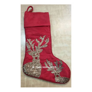 Handmade Zari Embroidery Christmas Tree <b>Hanging</b> <b>Ornaments</b> Stocking Shape Fabric Material With Dear Design Used Gifting Purpose - Product Image 1
