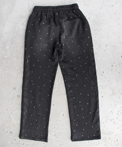 OEM Pantalon évasé de détresse vintage en coton éponge française avec logo en strass personnalisé pantalon de survêtement épais sérigraphié pour hommes - Product Image 2