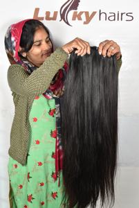 Extensiones de cabello humano recto sin procesar del templo del sur de la India virgen 100% Paquetes y fabricantes de color negro sin procesar - Product Image 3