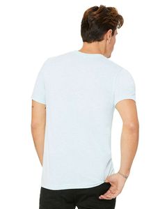 Camiseta unisex de tres mezclas, camiseta para hombre, camiseta azul de mezcla de algodón con cuello redondo sólido - Product Image 2