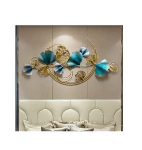 Arte de pared Art Deco de hierro hecho a mano de lujo, Marco recubierto de polvo azul dorado de alta estabilidad, colgante de puntos en negrita, dormitorio, sala de estar - Product Image 4