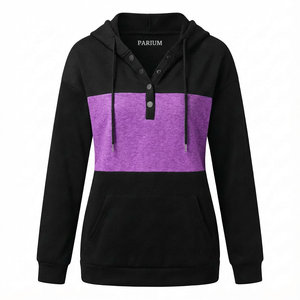 Sweats à capuche personnalisés pour femmes, col Henley, manches longues, coupe décontractée, pull-over, toutes saisons, prix de gros, marque propre, sweats à capuche tendance - Product Image 4