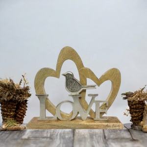 Pièce maîtresse d'amour en bois avec coeur et oiseau Design élégant décor de table fait main parfait pour la maison chambre salon et cadeaux - Product Image 1