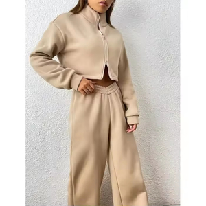 Ensemble de survêtement 2 pièces pour femme, coupe ample, style windbreaker, avec broderie personnalisée, comprenant un crop top et un pantalon ample, effet délavé soleil et délavé à l'acide, très vendu - Product Image 4