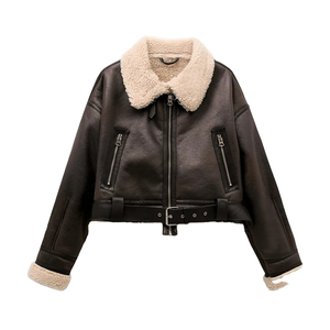 Chaqueta de piel de oveja auténtica para mujer, transpirable, con cuello doble de piel de oveja, estilo urbano - Product Image 1