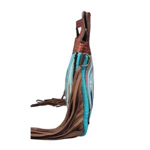Sac fourre-tout en cuir gaufré turquoise à imprimé aztèque de style occidental pour femmes Sac à bandoulière durable avec fermeture à glissière - Product Image 2
