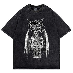 เสื้อยืดแขนสั้นสำหรับผู้ชายวินเทจทรงโอเวอร์ไซส์ผ้าฝ้ายพิมพ์ลาย3D ไหล่ผ้าถักสกรีน - Product Image 1