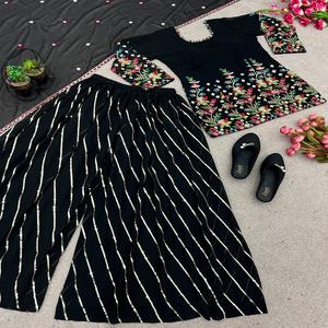 Fausse georgette lourde de créateur dernier cri avec broderie lourde Sequence Work Sharara Suit By FabZone - Product Image 4