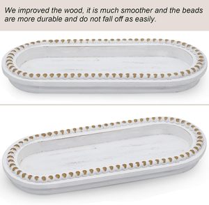 ถาดไม้ประดับลูกปัดสีขาวสไตล์วินเทจ สำหรับวางบนโต๊ะกาแฟ หรือใช้เป็นออตโตมัน ตกแต่งบ้านสไตล์เรโทร งานแต่งงาน หรือสไตล์ดั้งเดิม - Product Image 6