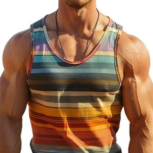 Retro Stripe Graphic Tank Tops For <b>Men</b> Fashion Casual Summer Sleeveless 3D Printed <b>Vest</b> Loose Crew Neck Quick Dry <b>Sports</b> Tees - Product Image 5