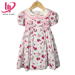 Robe en coton rose pour filles Trung Giang, manches bouffantes, brodée, coupe trapèze, longueur genou, style printanier mignon - Product Image 6