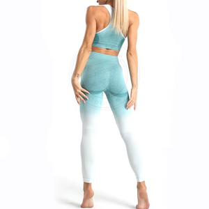 Ensemble de yoga 2 pièces de haute qualité pour femmes, leggings de fitness respirants avec motif uni pour le sport et l'exercice - Product Image 2