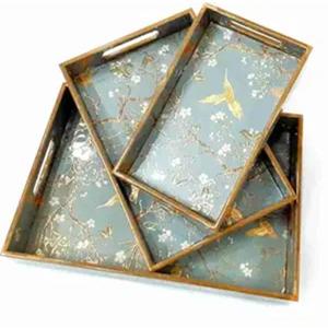 Bandeja de servicio de madera de gran calidad al por mayor con base ancha y acabado limpio y Soportes laterales para juego de té, oficina y Hogar Moderno - Product Image 4