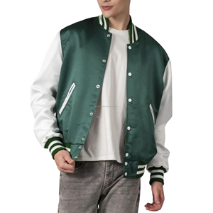 Chaqueta Varsity Ligera de Satén Ecológico con Parches, Estilo Retro Brillante para Hombre, Uniforme de Equipo Americano, Suministro al por Mayor Personalizado - Product Image 5