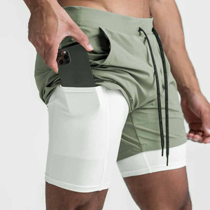Short de gymnastique pour hommes OEM pour l'entraînement d'entraînement Short en polyester double couche Modèle solide Taille d'entraînement sportif athlétique personnalisée - Product Image 5