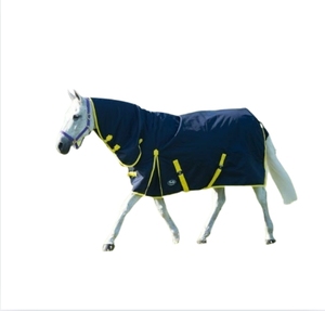 Tapis de cheval d'été bleu marine avec garniture jaune style de participation - Product Image 1