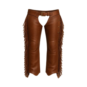 Chaps de cowboy en cuir véritable brun faits à la main avec franges, chaps d'équitation pour hommes - Product Image 1