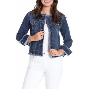 Haute qualité femmes automne Slim Fit Denim veste classique Vintage Style nouveau coton usine en gros fini tissé méthode solide - Product Image 1