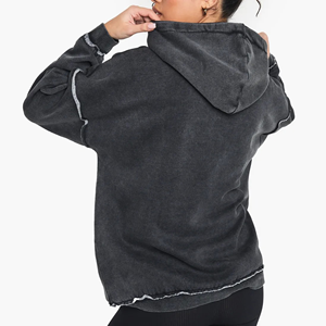 Sweat à capuche pour femme de haute qualité, style streetwear vintage, délavé à l'acide, avec logo personnalisé sérigraphié, en tissu épais, effet délavé à l'acide français - Product Image 3